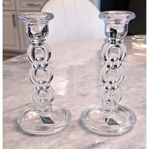 Shannon Crystal by Godinger Blossoms Candle Sticks 7" Tall Set of‎ 2 Holders